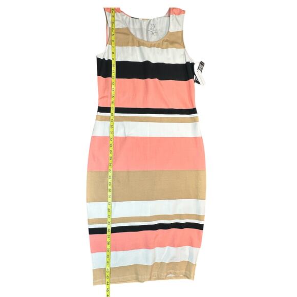 NY&C Dress Womens Large Pink Black White Striped Sheath BodyCon Knit Stretch - Picture 3 of 9